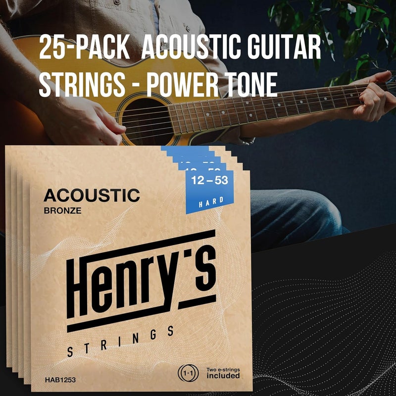 Henry's Strings 20+5 Sets Acoustic Guitar Strings PowerTone - Deep & Rich Sound - Extra E1-Strings For Free - 25 Bulk Acoustic Guitar 6 Strings Set 12-53 Multipack Cuerdas Guitarra Acustica - Image 2